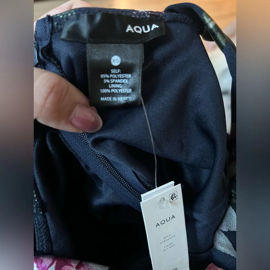 AQUA Floral Bodycon Dress XS Navy Pink Square Neck Bloomingdale’s NWT - Image 7