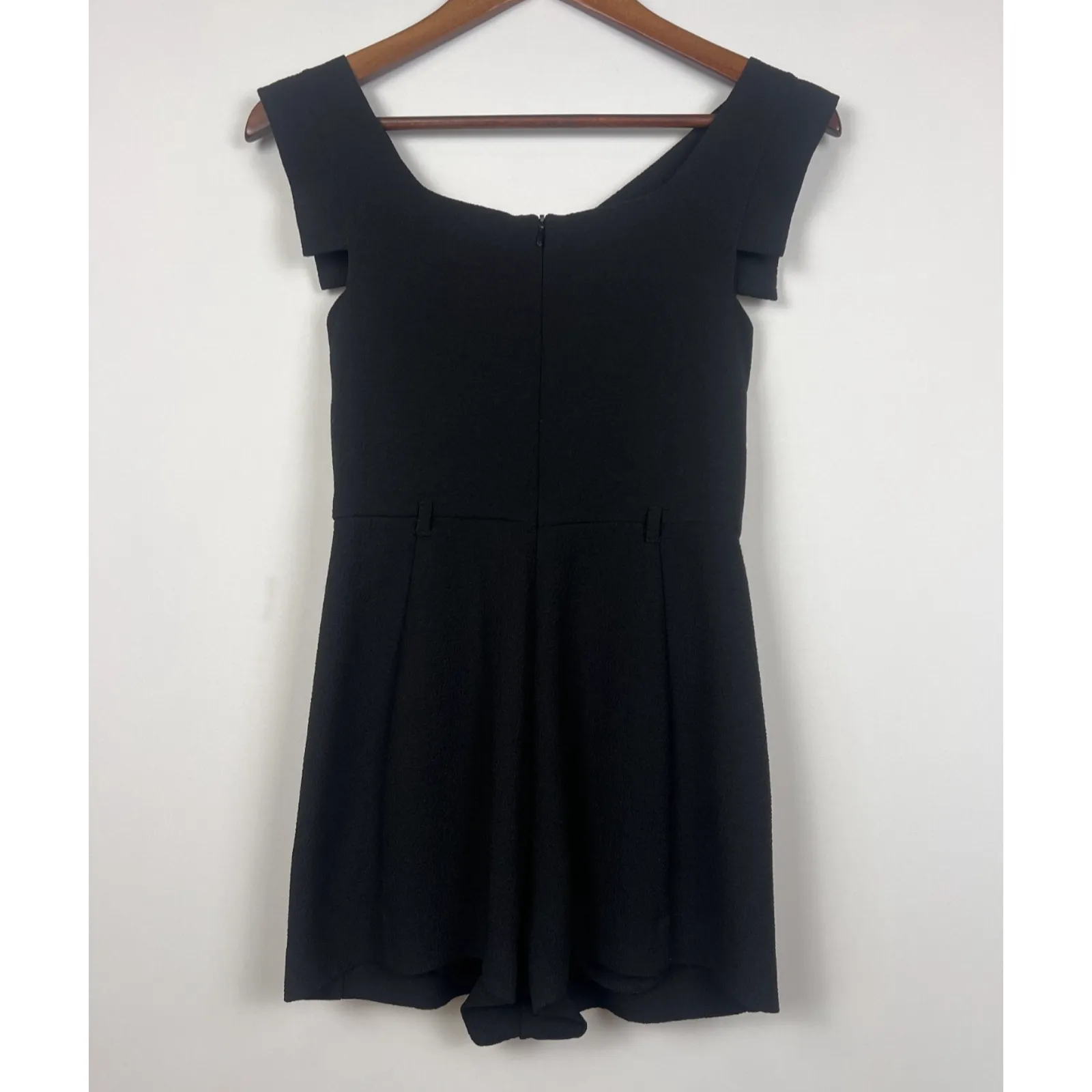 Black Halo Black Romper 2 Draped Asymetrical Neckline Sleeveless Lined Zip Back - Image 2