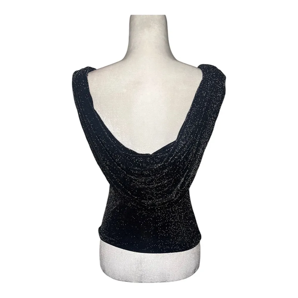 Y2K Vtg Black Sparkly Cowl-Neck Tank - Image 4