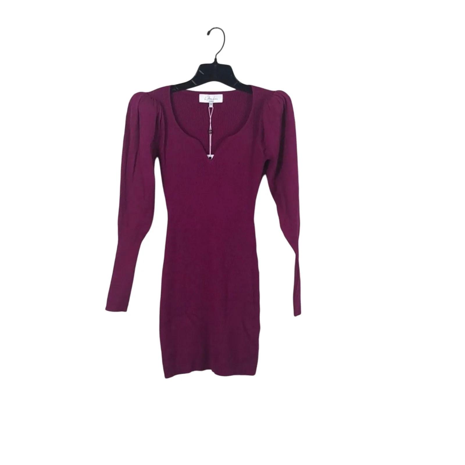 L’Academie Ribbed Dress Puff Sleeve Split Neck - Image 4