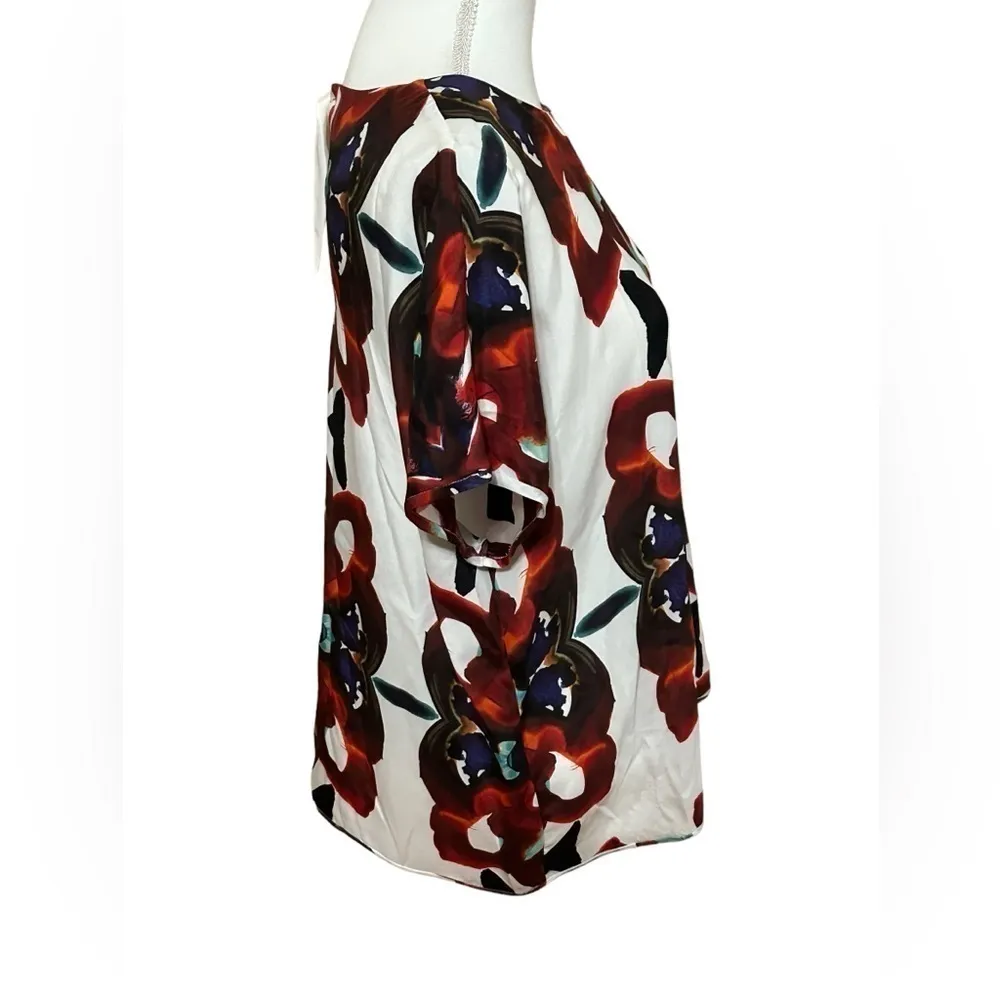 Marie Oliver‎ Multicolor Abstract Print 100% Silk Short Sleeve Blouse - Image 4