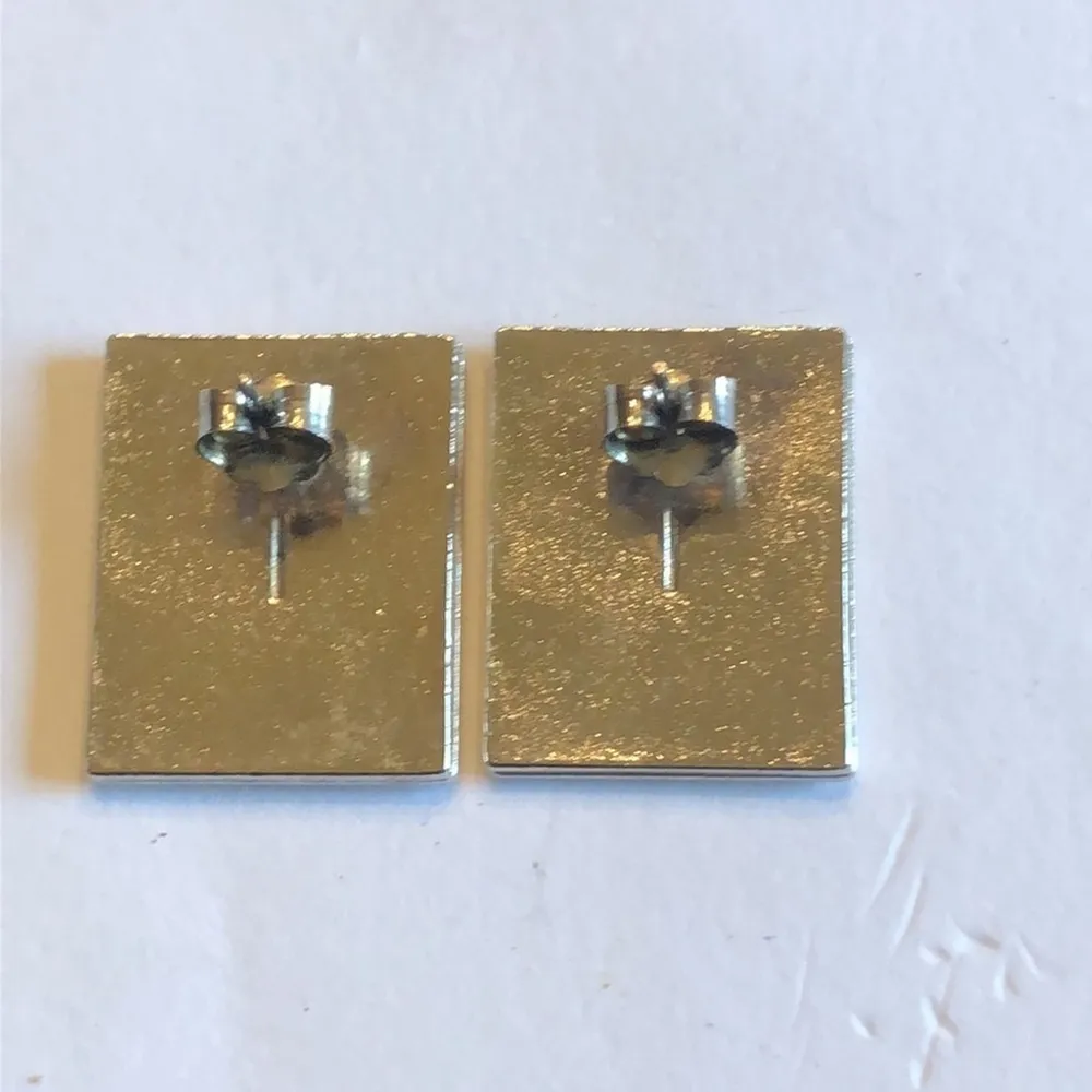 Vintage Silver Tone & Copper Enamel Rectangular Pierced Earrings - Image 4