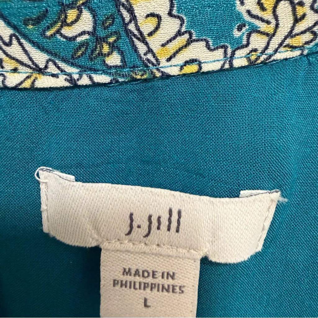 J. Jill Tiered Maxi Dress Light Oceanside Lovely Paisley Floral Teal Dress Large Green - Image 5