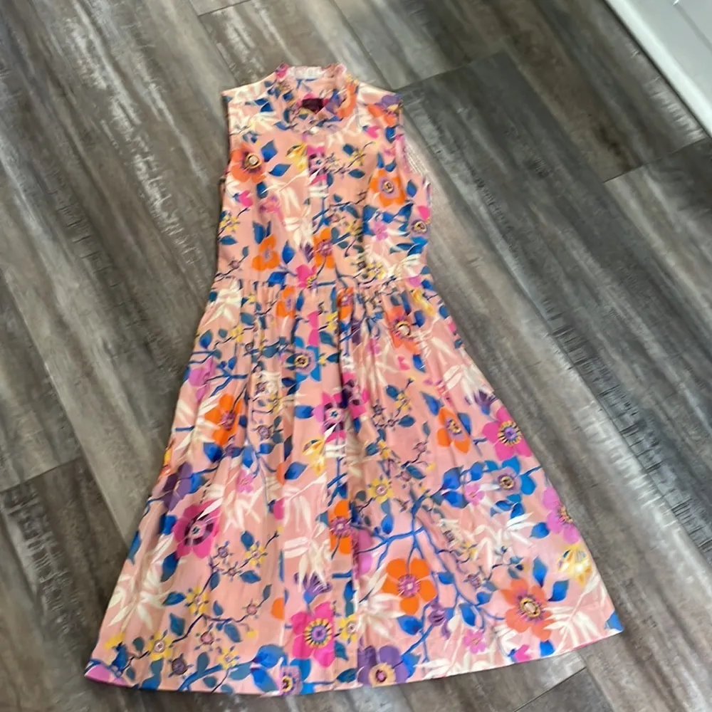 J.Crew Liberty Pavilion Floral Print Ruffle Neck Dress Size 00P Pink Preppy Work - Image 5