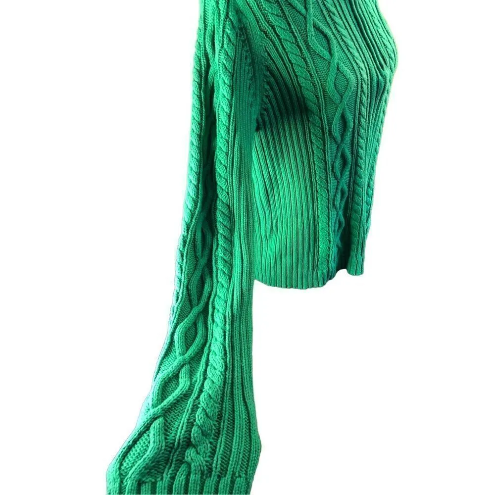 Cable knit Chaps vintage green cable knit 3/4 gold zip cotton mock turtleneck sw - Image 6
