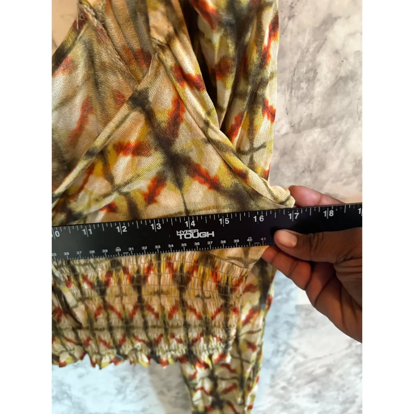 Urban Outfitters‎ Tie Front Top Smocked Long Sleeve Crop Blouse Bohemian L - Image 5