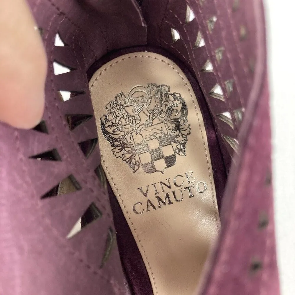 Vince Camuto Tarita Cut Out Lace Up Burgundy Suede Open Toe Heeled Bootie Size 6 - Image 9