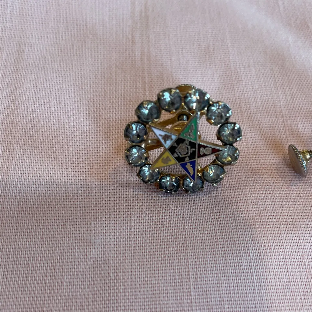 Vintage order of the eastern Star Earrings with rhinestones Gold - Image 3