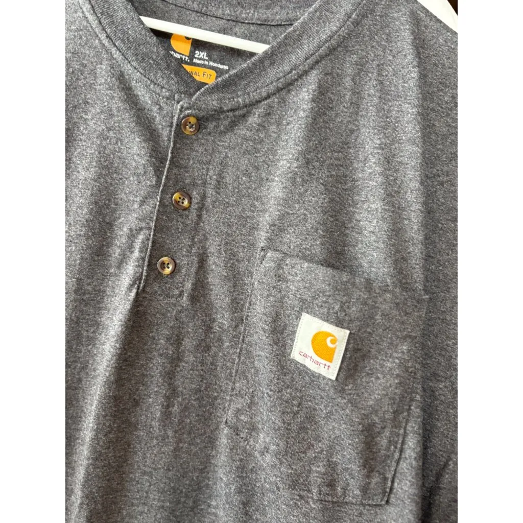 Carhartt Mens Grey Original Fit Henley T-Shirt 2XL Short Sleeve Cotton/Polyester - Image 9