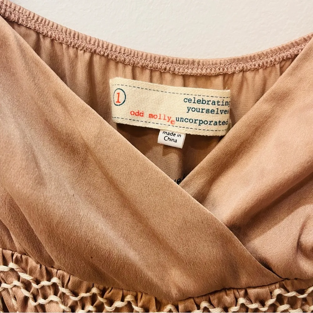 odd molly baby doll cami 100% silk dress dusty pink tan size small - Image 4