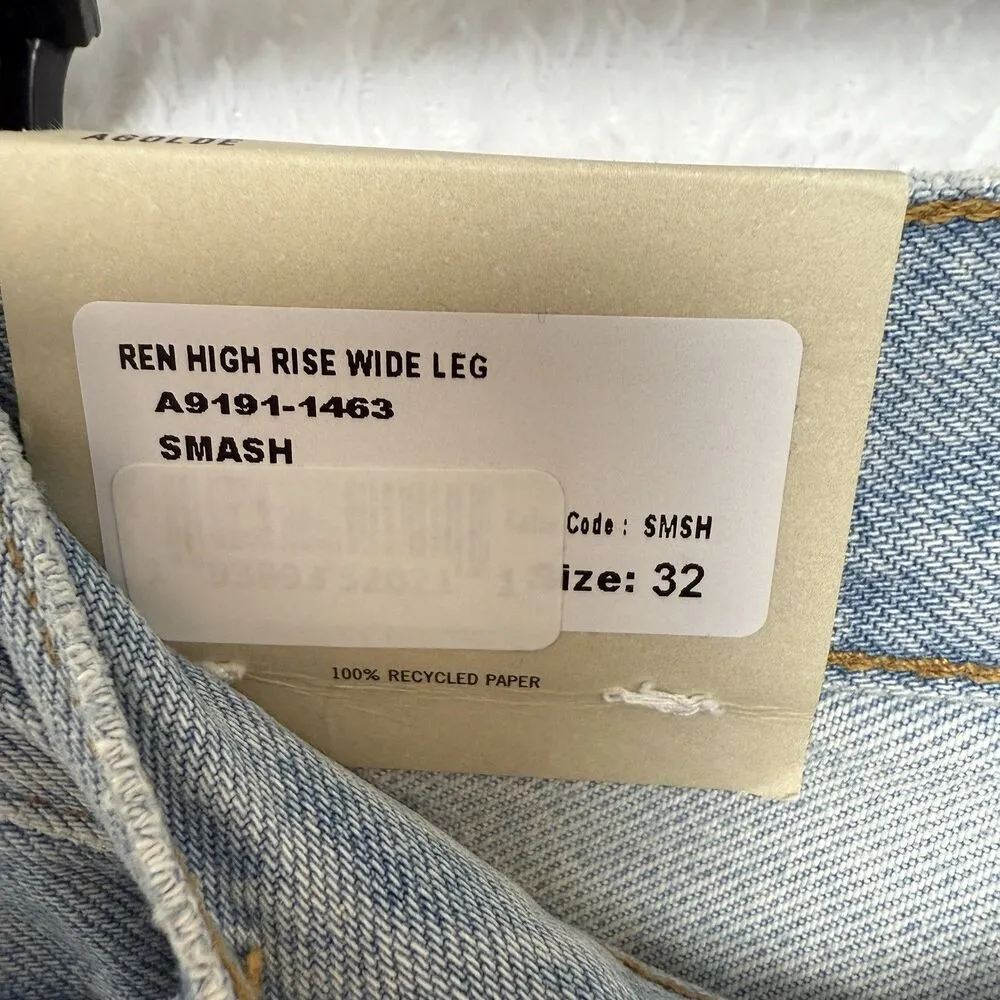 AGolde Ren High Rise Wide Leg Light Blue Jeans Smash 32 Grunge Designer NWT - Image 11