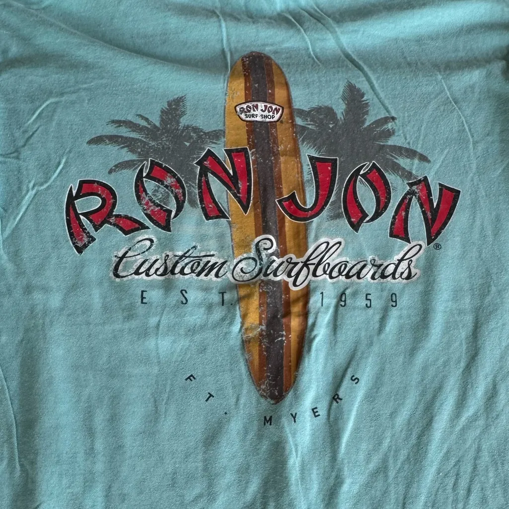 Ron Jon Surf Shop Turquoise Blue Long Sleeve Tee Shirt Size Medium 100% Cotton - Image 6