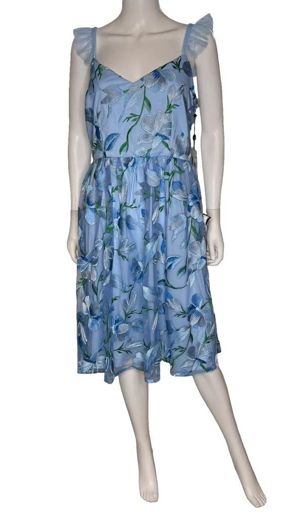 Adrianna Papell Women's Flutter-Sleeve Embroidered Dress Blue Multi Sz 8 - Image 2