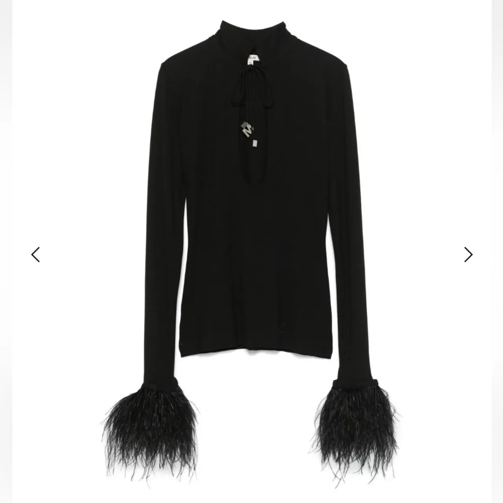 Manuri Luna M Feather Sleeve Stretch Blouse Cutout Black XS EUC - Image 10