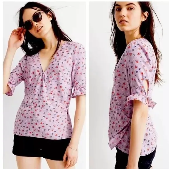 Madewell Tie-Sleeve Wrap Top in Prairie Posies Size 4 - Image 2