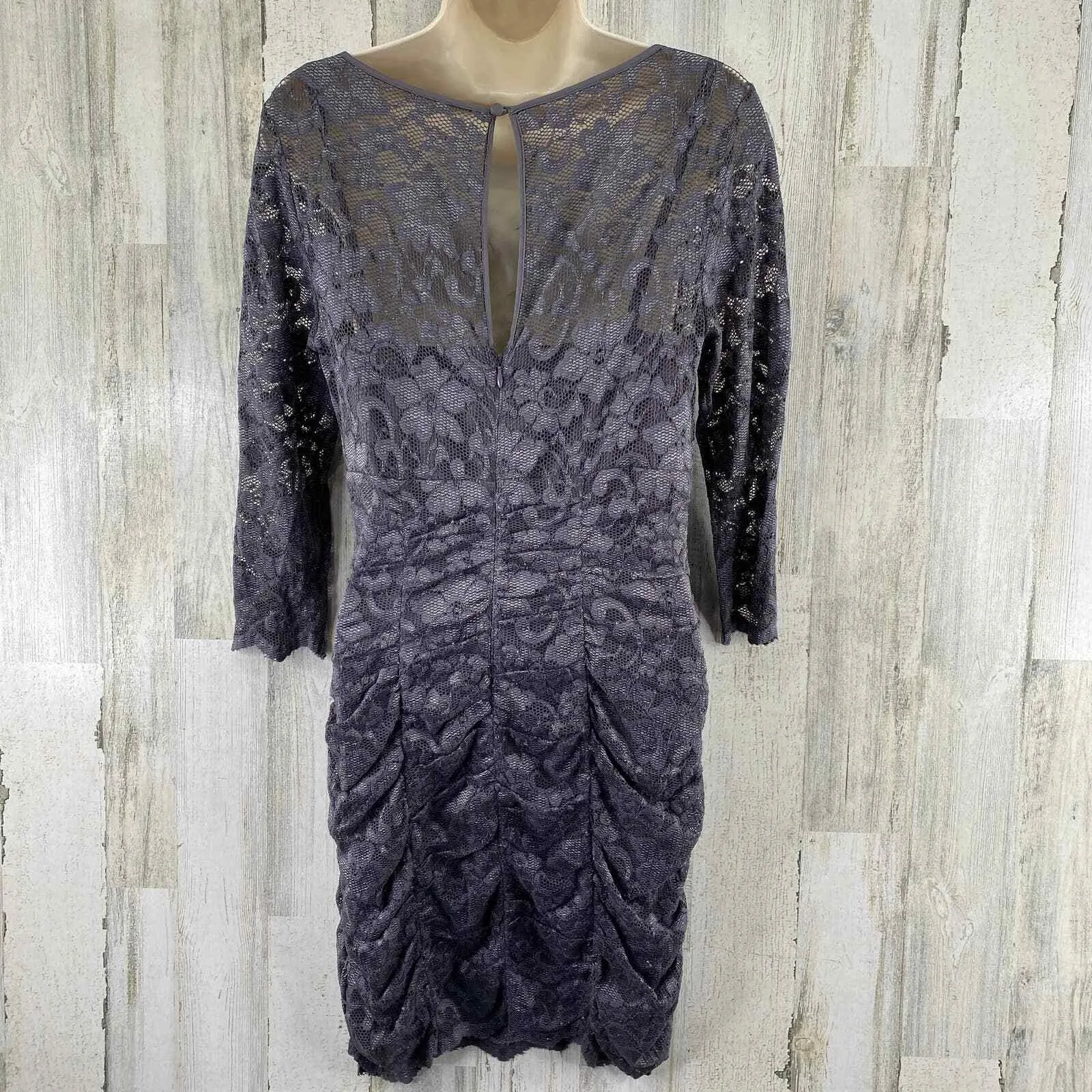 Eliza J. Royal Collection Dress Womens 10 Purple Gray Lace Lined Zip Button Back - Image 4