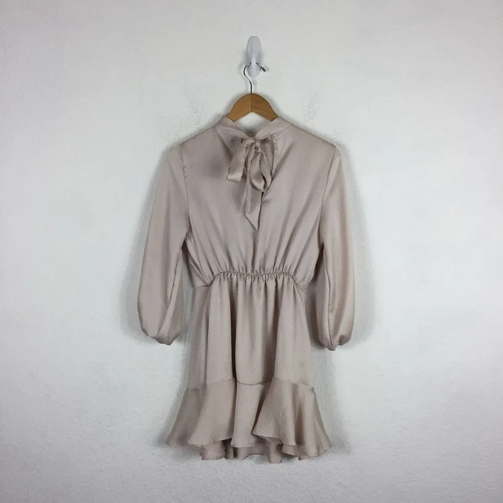 Call Me Angel Textured Champagne Cream Satin Long Sleeve Mini Dress Medium - Image 15