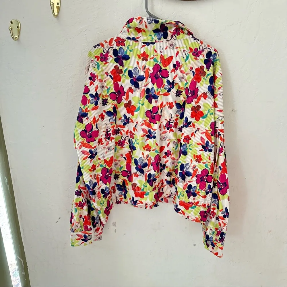 Emily Wonder Raven Kat Floral Corduroy Jacket Size 2X Cream Green Purple Pink - Image 3