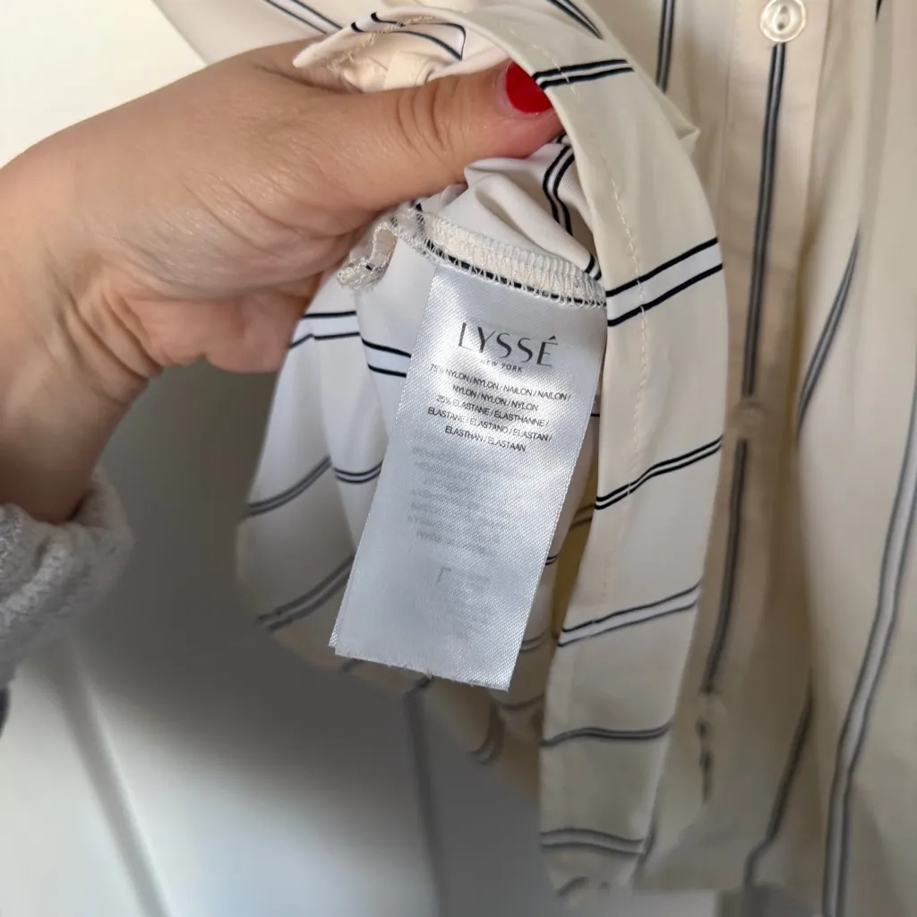 Lysse Stripe Short Sleeve Ivory Button Down Short sleeve Top - Image 3