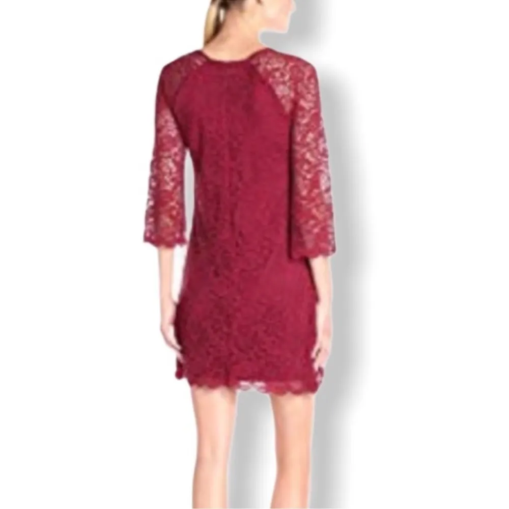 JESSICA SIMPSON Red Lace Dress 3/4 Sleeve Size 6 - Image 6