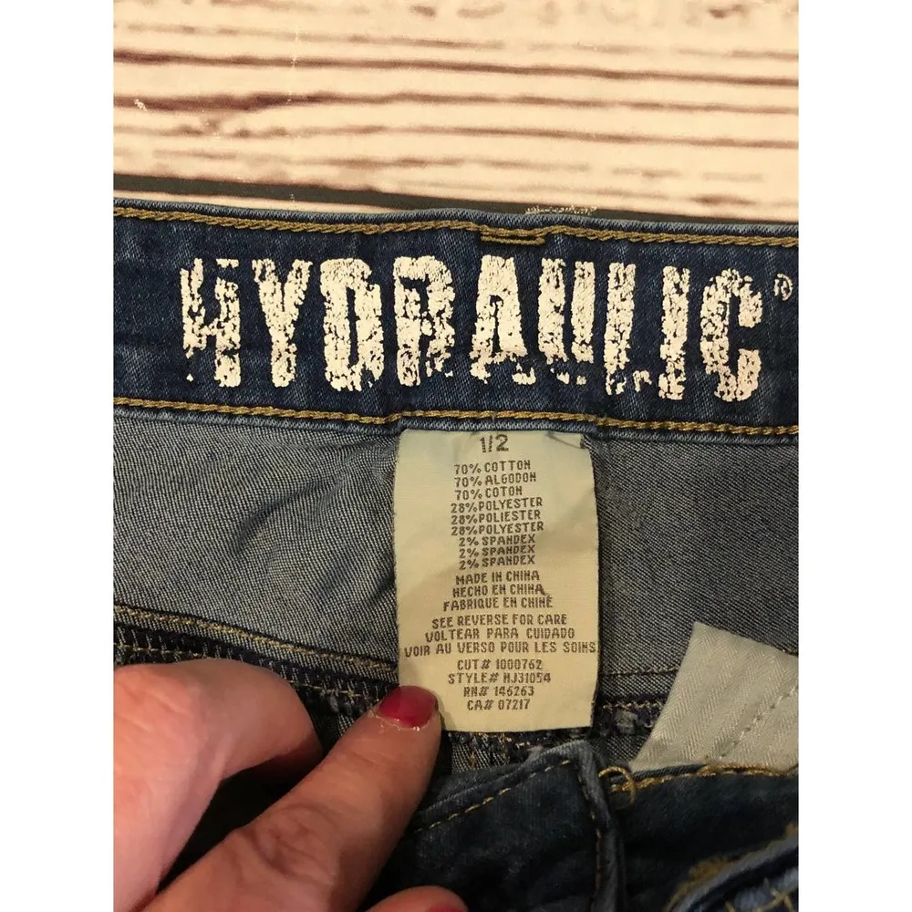 Hydraulic Size 1/2 Jeans with Brown Tan Western Design on Back Pocket Dark Wash - Image 42