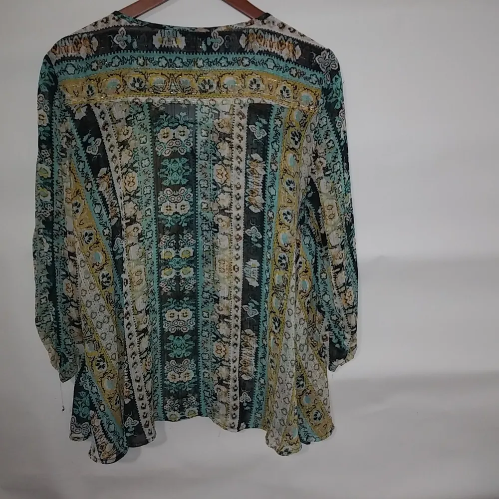 Style & Co. L Turquoise Gold Design Boho Top - Image 3