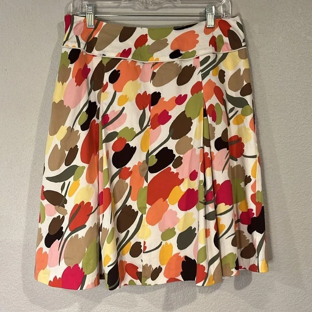 Talbots stretch cotton pleated print skirt with button front lined 12P - Image 3
