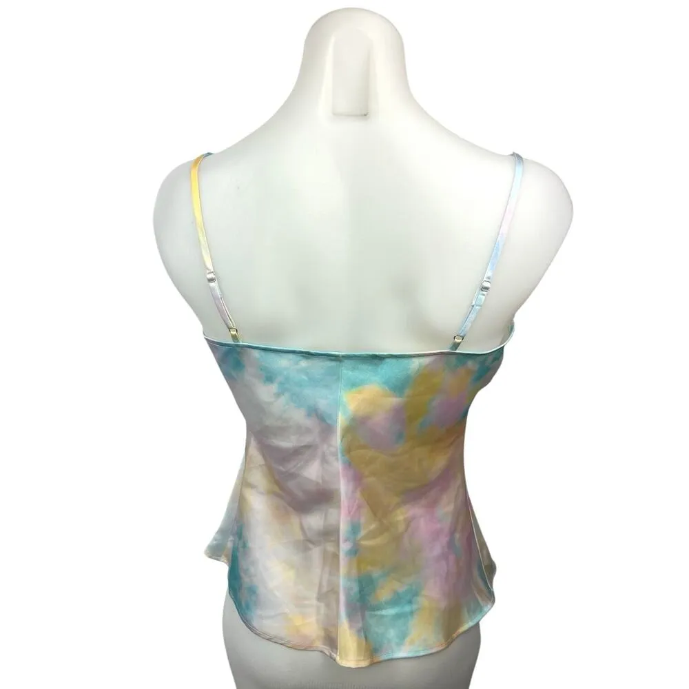 Zara Multicolor Silk Satin Tie Dye Cowl Neck Cami Camisole Crop Tank Top Size XS - Image 2