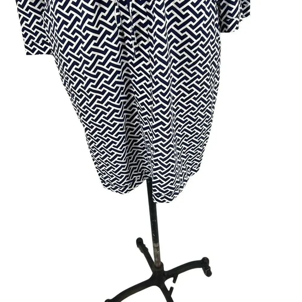 Peter Millar Navy Blue White Geometric Print Stripe Drawstring Dress Size XL - Image 5