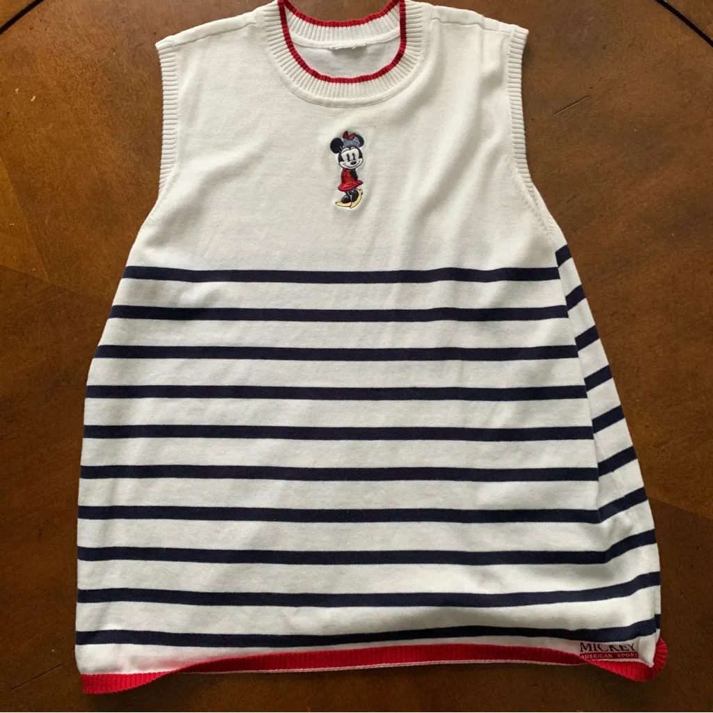 VTG Disney Store Cardigan And Tank Sweater Set Striped Mickey Minnie Large Sport - Image 9