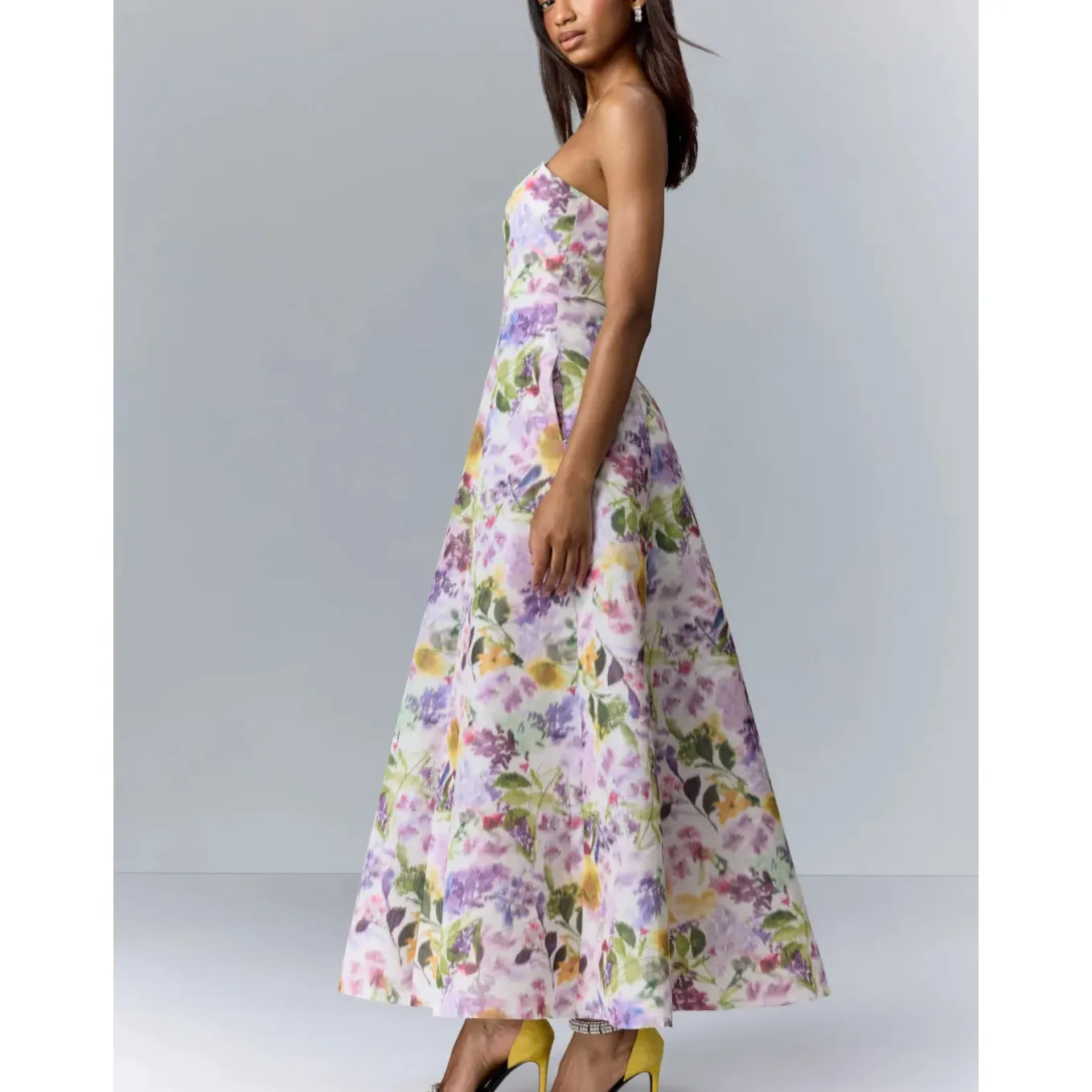 Badgley Mischka Floral HIgh Low Strapless Gown Size 10 Formal Designer $1000 - Image 2