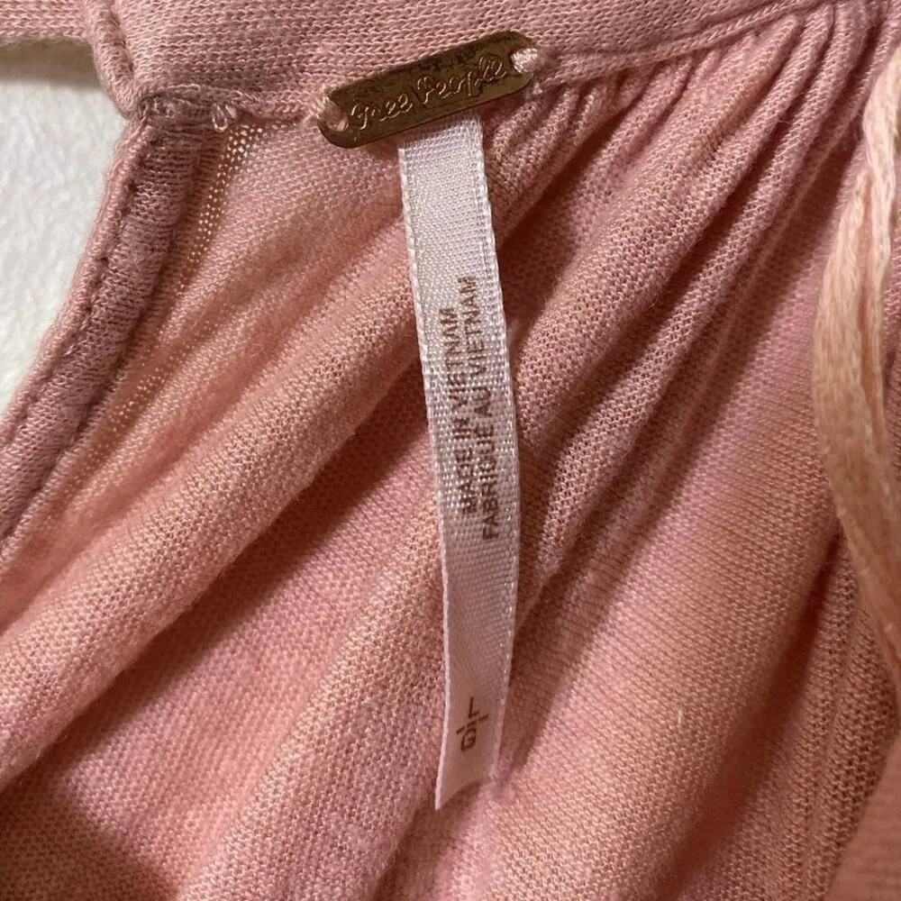 Free People Pink Oversized Cropped Scoop Necked Top Sz L - Image 3