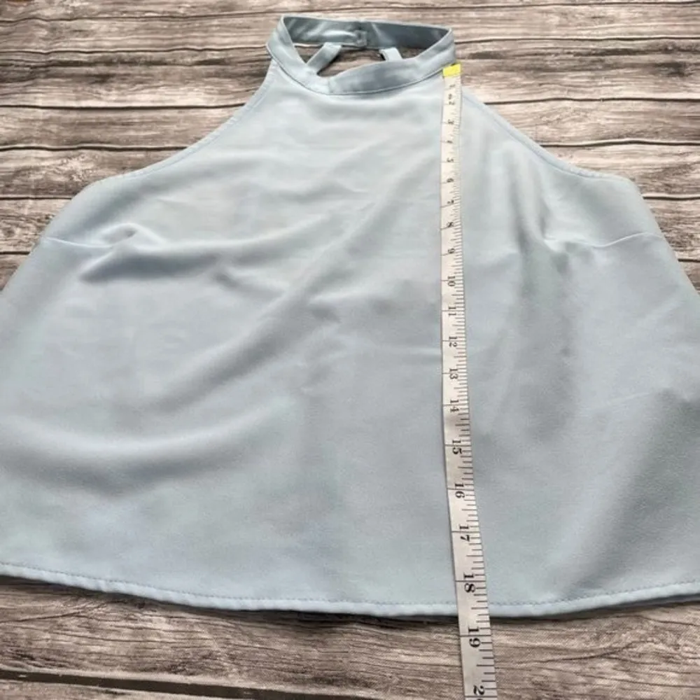 Forever 21 Halter Open Back Tank Top Button Closure Sheer Light Blue M Medium - Image 12