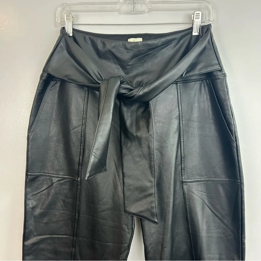 Joie Faux Leather Black High Waisted Ankle Pants Tie Waist Size Medium - Image 3