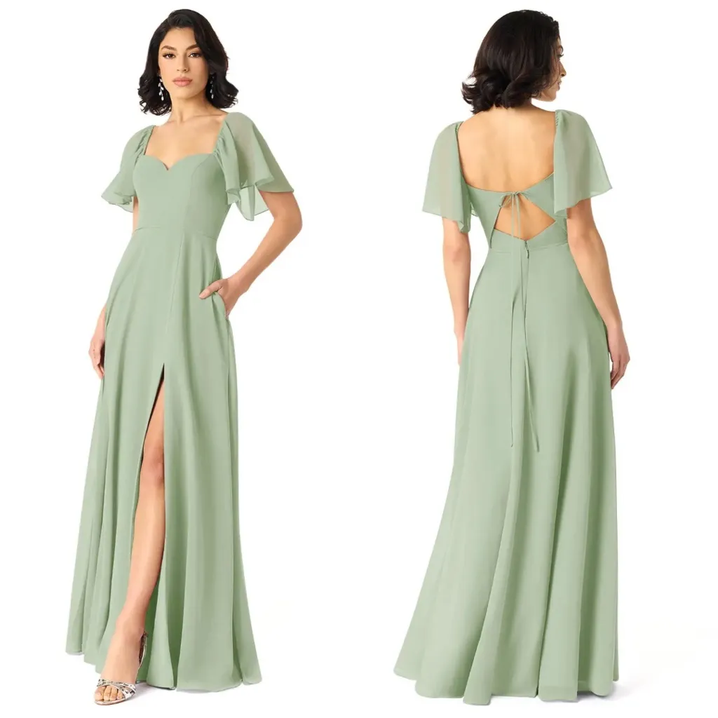 NWT Azazie Chloe Pistachio Green A-Line Chiffon Bridesmaid Maxi Dress Size 4 - Image 2
