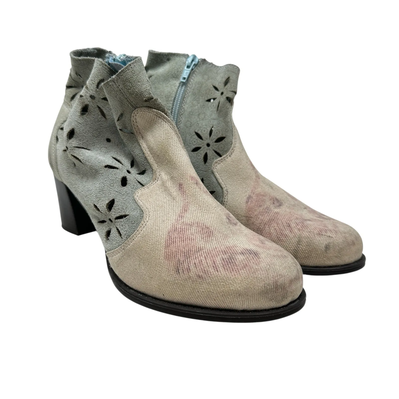 Desigual Ankle Boots Cutwork Tiger Print‎ Heeled Blue Cream Pink Size 41 US 10 - Image 2