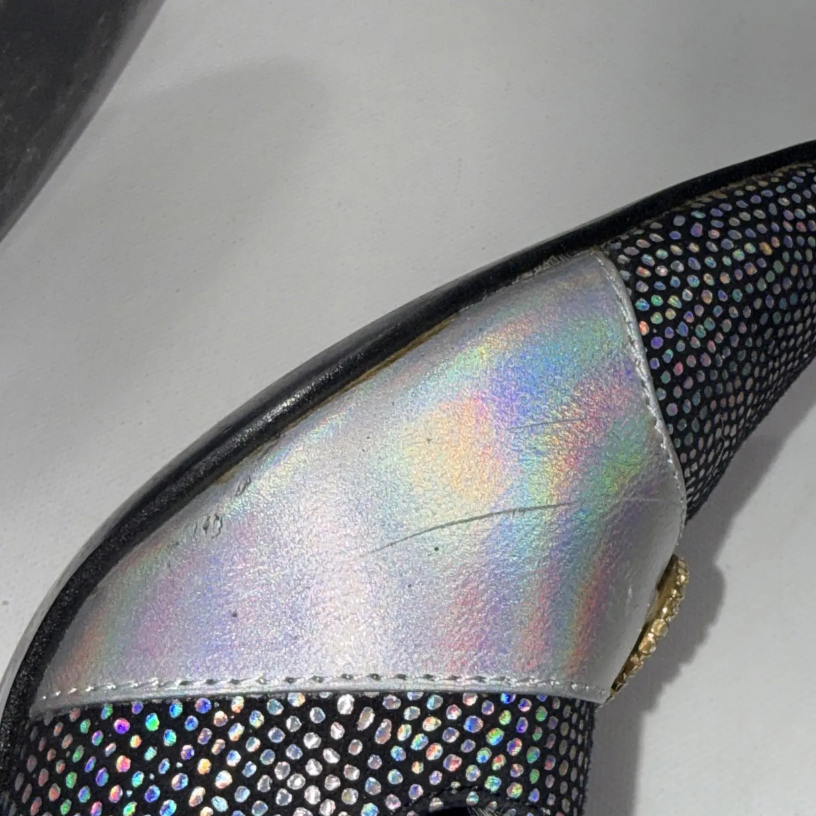 Vintage J. Reneé Black Silver Speckled Leather Slip On Closed Toe Heels 8N READ! Size 8 - Image 8