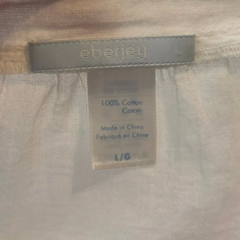 Eberjey Women’s Size L Cotton Gauze Short Robe Lace Trim White Missing Belt - Image 4