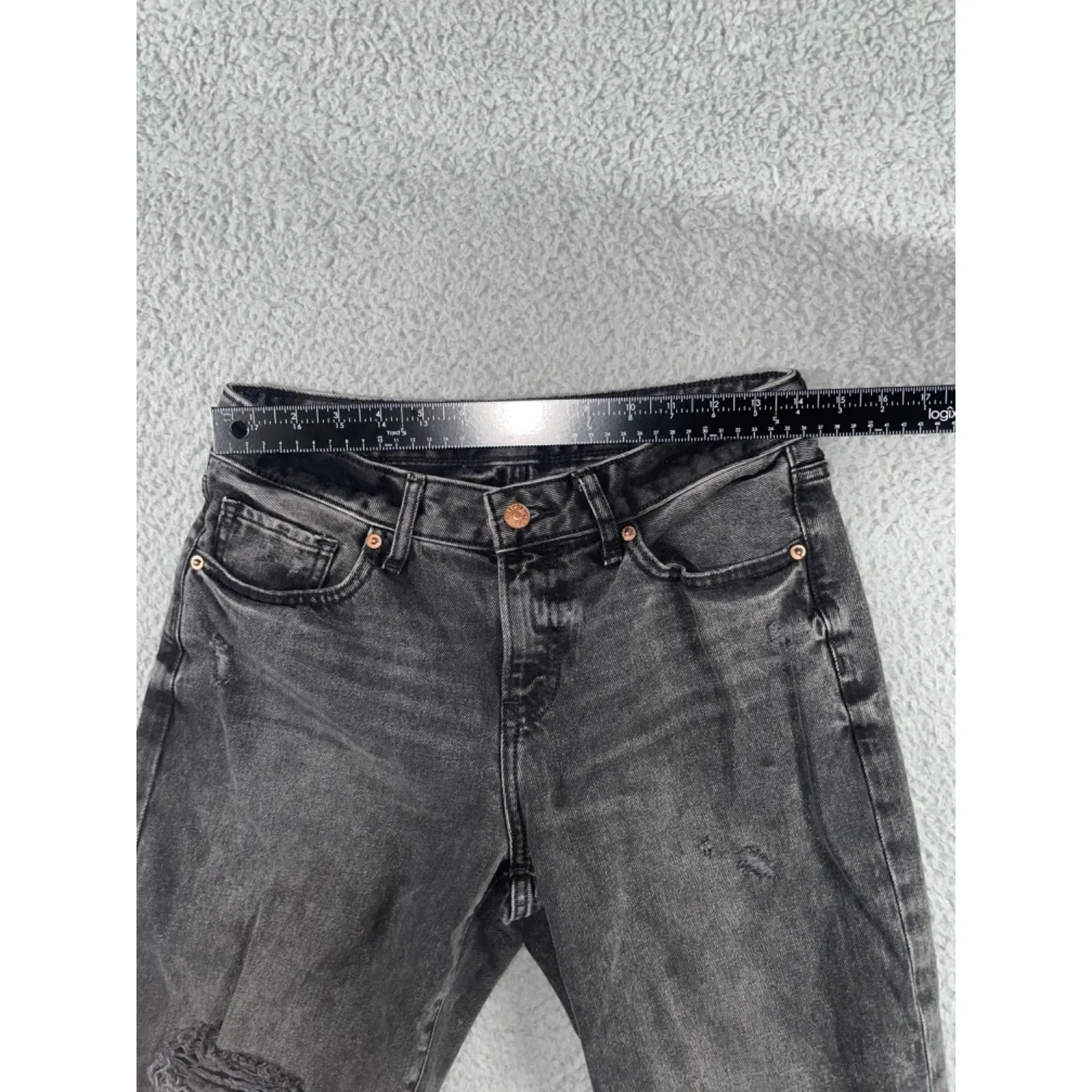 Express Low Rise Boyfriend‎ Jeans Women 4 Distressed Black Denim - Image 4