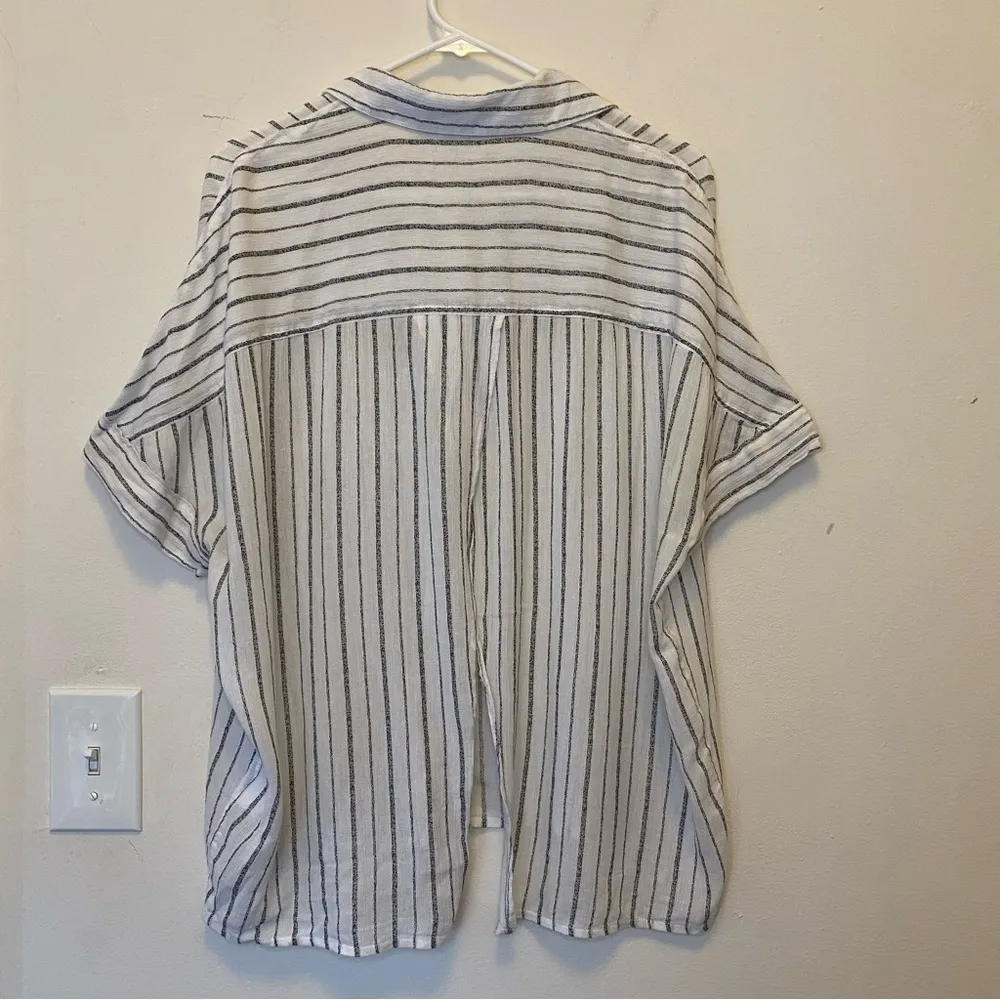 ALLSAINTS Saria Striped Short Sleeve Button Down Shirt Chalk White/Gray Sz XS - Image 9