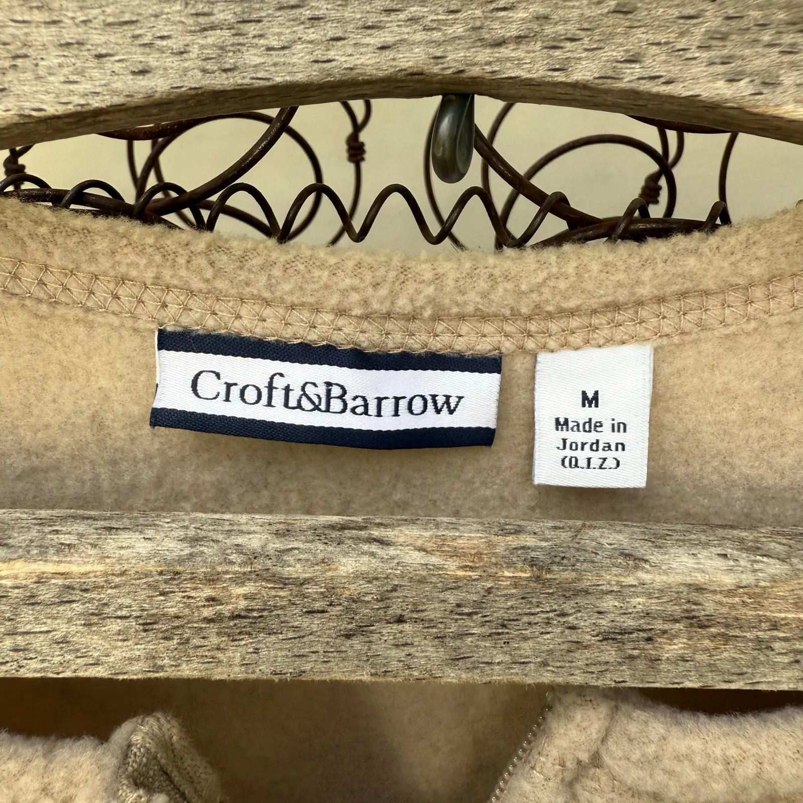 90s Croft & Barrow Tan Fleece Cabincore Applique Embroidery Fleece Cardigan MED - Image 5