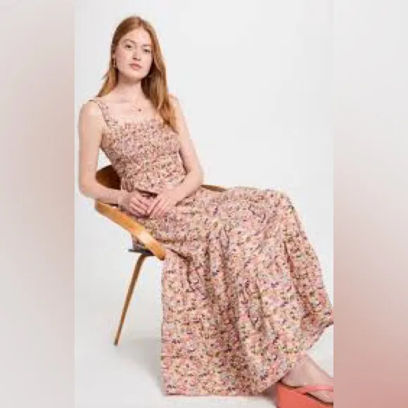 Scotch & Soda Strappy‎ maxi dress smocked ditsy multicolor floral women’s size M - Image 2