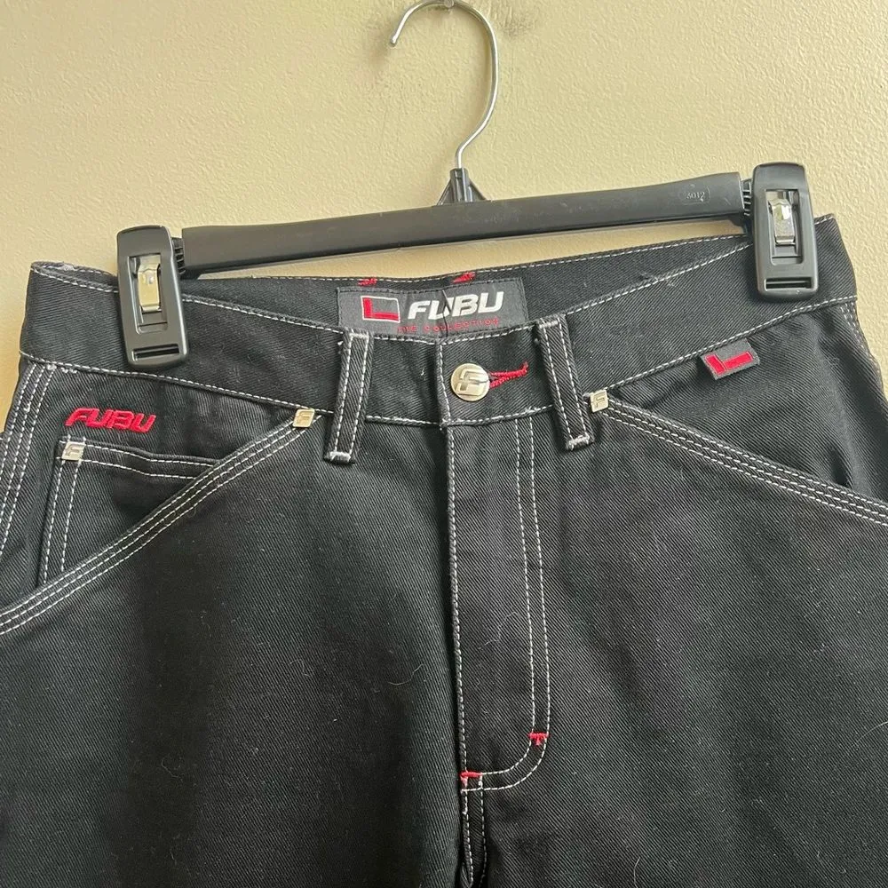 Fubu The Collection vintage black cotton carpenter Jeans Pants wide leg Y2K 7/8 Size undefined - Image 4