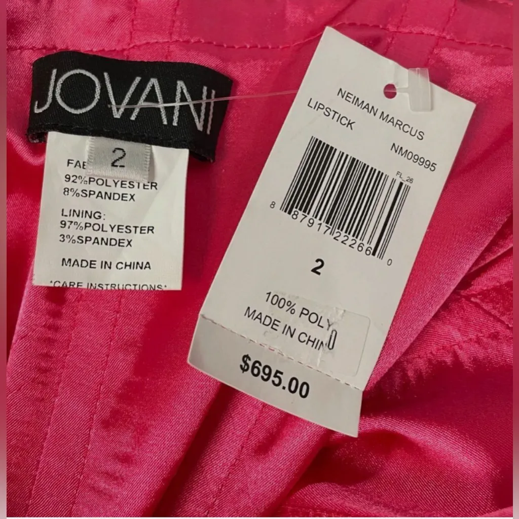 Jovani Women's Pink Pleated Bow Trumpet Gown Size 2 Dress EUC - Image 3