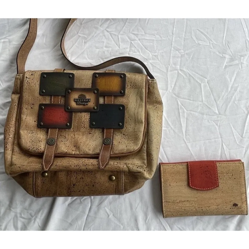 Montado Portugal Natural Cork Tote Bag Handbag Purse Tan Red Bow W/ Wallet NWT Brown - Image 2