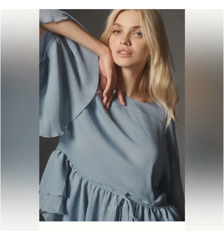 Anthropologie Long Sleeve Ruffle Tunic Size L Feminine Flowy Blouse Fairy - Image 2