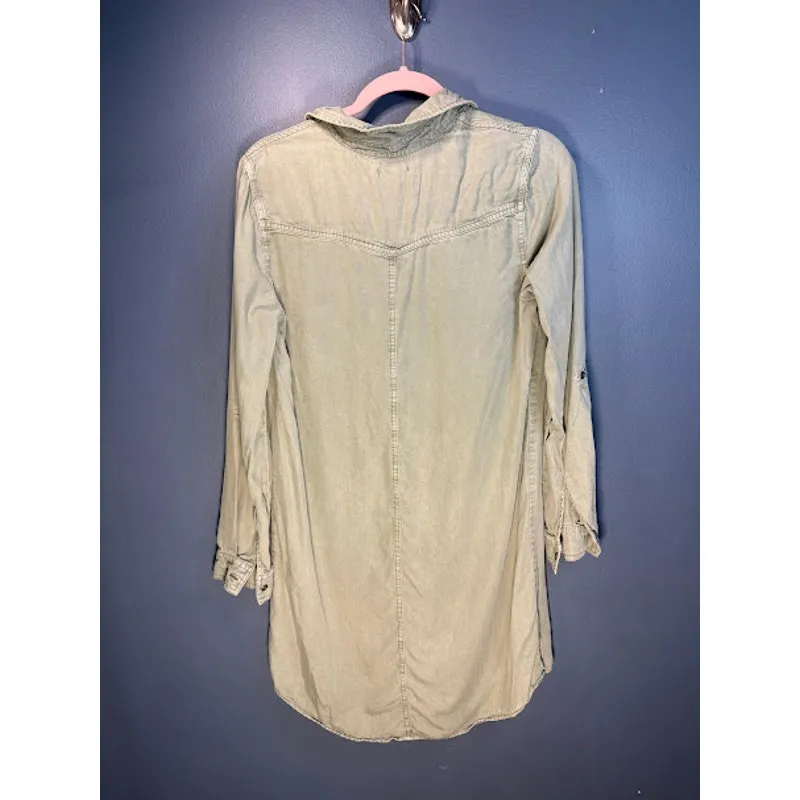 Saks Fifth Avenue Dress Women's Size Small Shirt Dress Green Acid Wash Western - Image 2