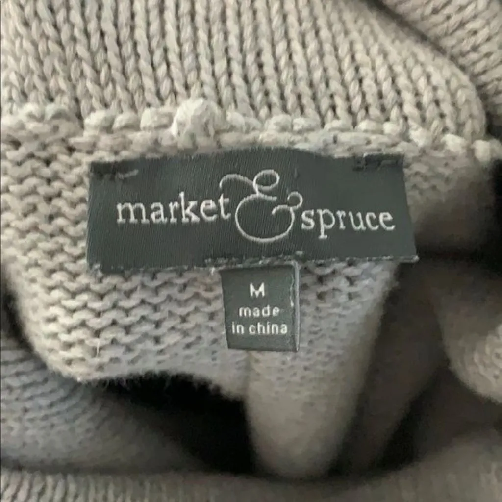 Market Spruce Cable Knit Cowl Neck Sweater M Grey Long Sleeve Turtleneck - Image 8