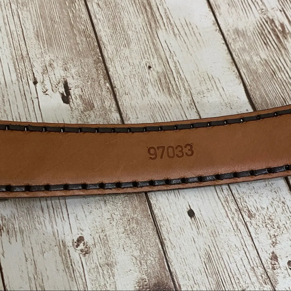 Black Croc Leather Floral Buckle Belt 32 - Image 6