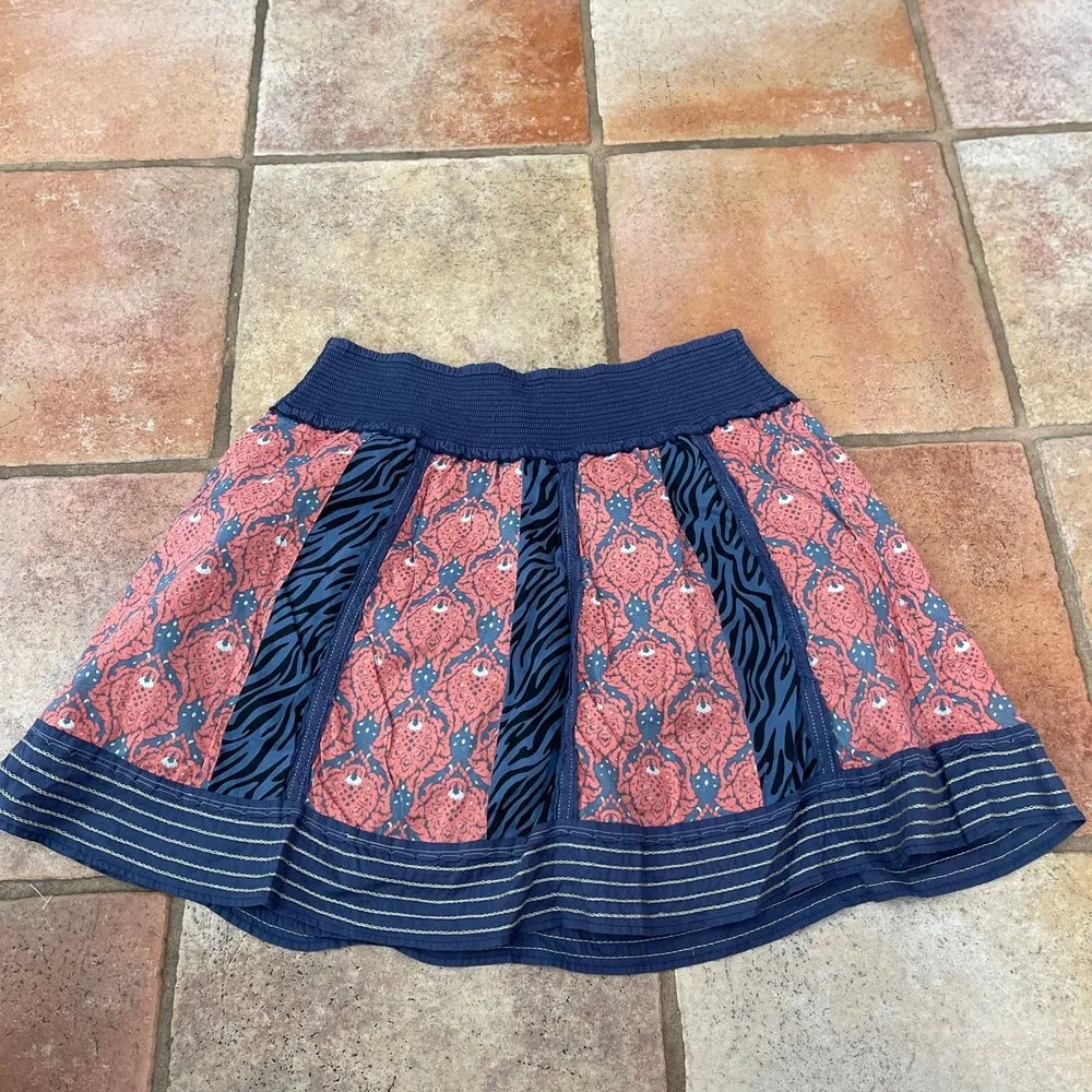 Free People smocked elastic waist patchwork boho mini Large - Image 5